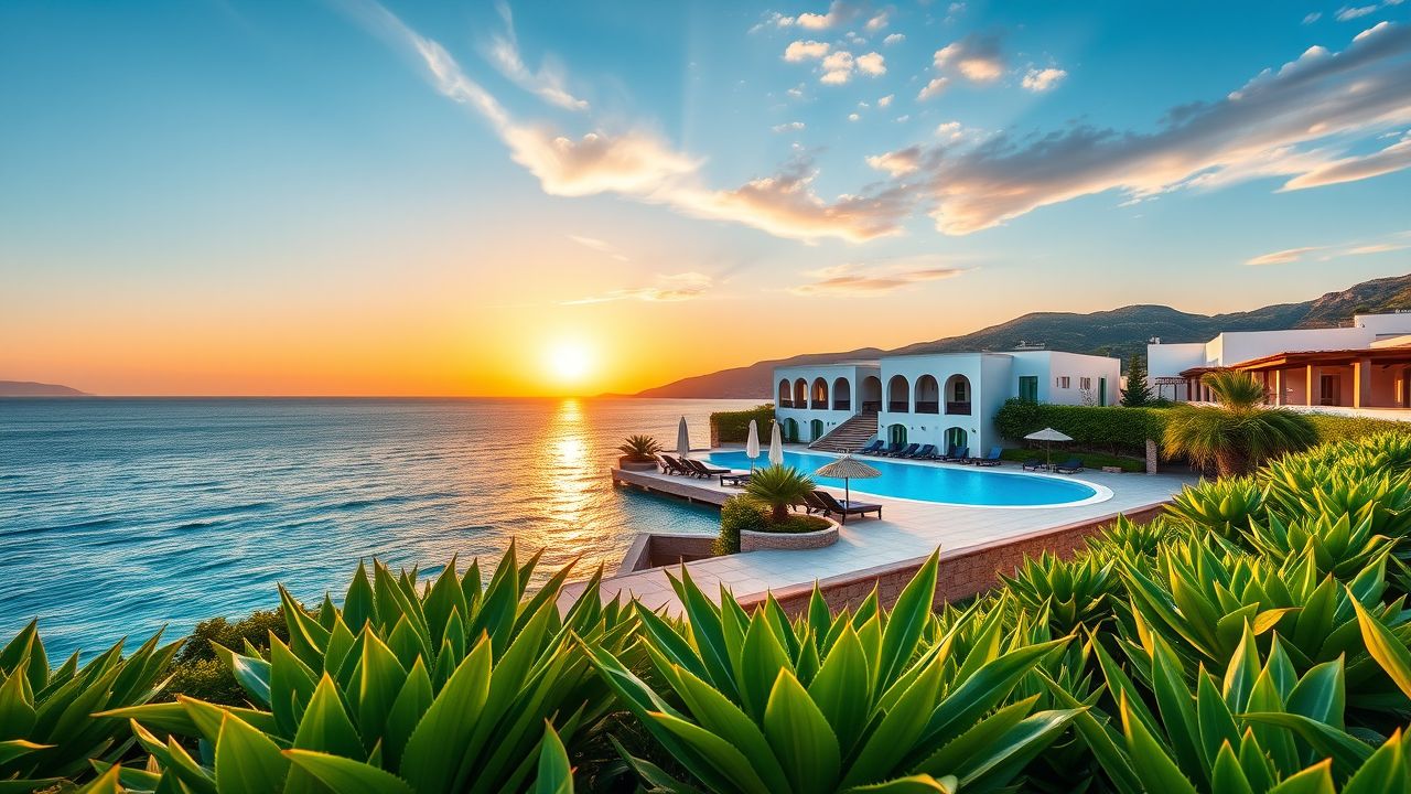 Een luxe resort met uitzicht op de Ionische Zee op Zakynthos.